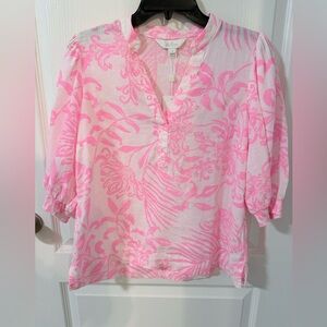 Lilly Pulitzer NWT Pink/White Floral MALEIGH Blouse